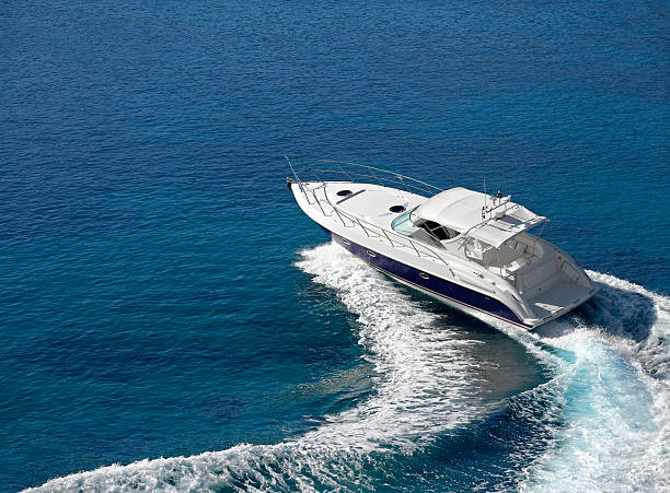 High-speed boat cutting through ocean waves