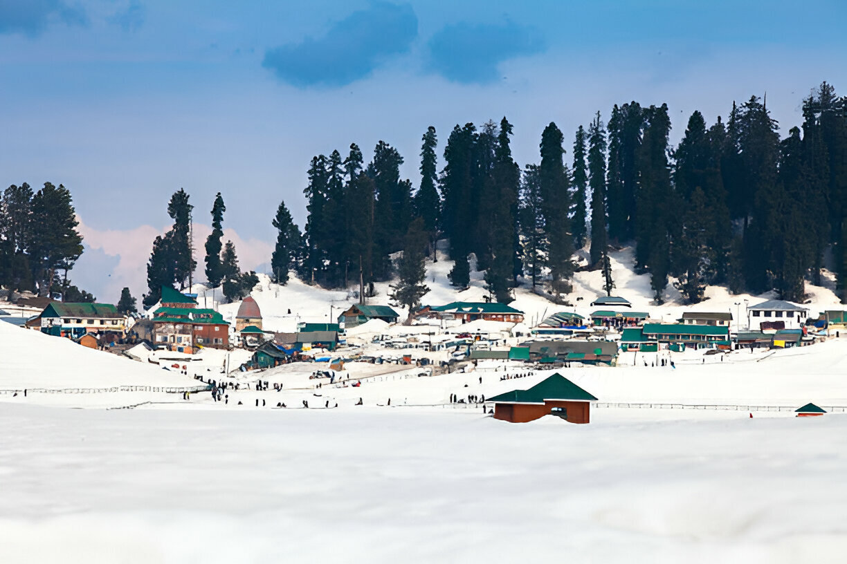 Scenic views of Srinagar including snow-covered slopes and Mughal architecture – private jet services by FLY AVCARE