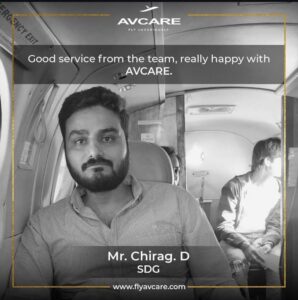 Mr. Chirag D seated in a private jet cabin, giving a customer review