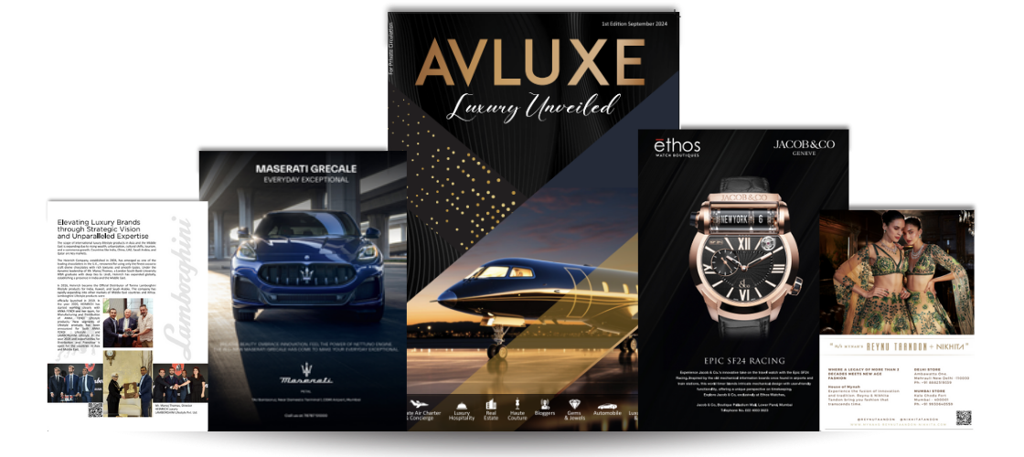 AVLUXE luxury newsletter with premium brand advertisements and promotions