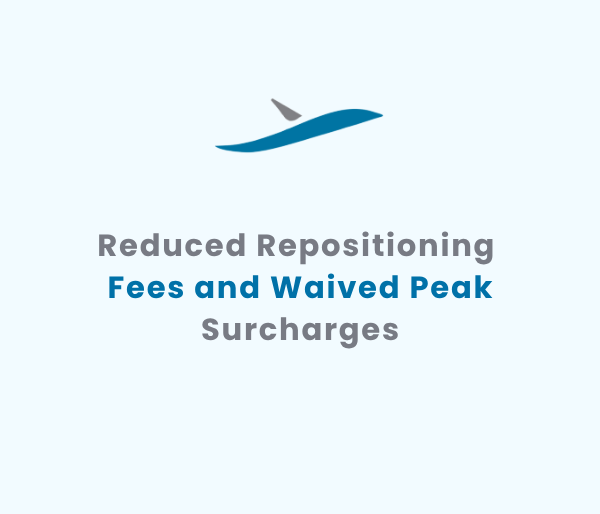 Reduced repositioning costs and waived peak surcharges for aircraft charter membership holders