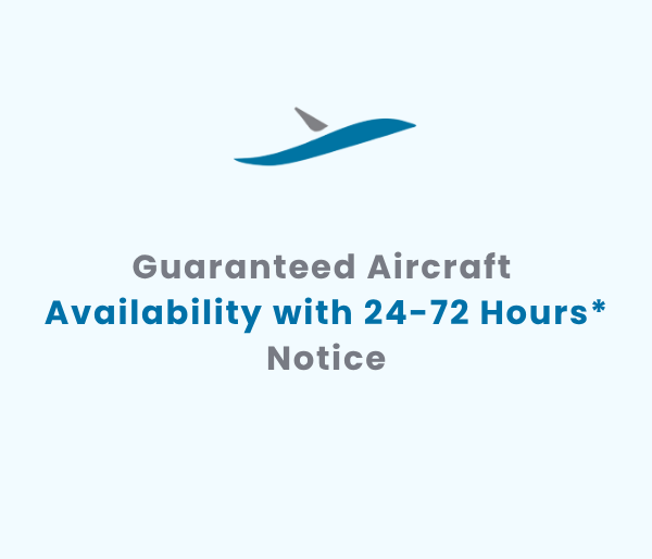 Guaranteed private jet aircraft availability within 24 to 72 hours notice for charter membership clients