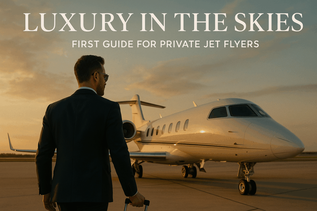 Business traveler walking toward private jet on runway during golden hour